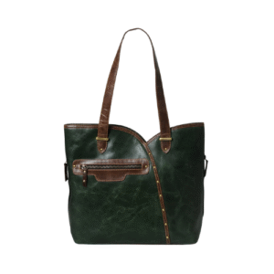 Green Leather Tote with Brown Accents