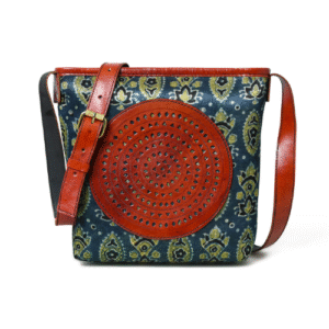 Boho Leather Crossbody Bag – Handcrafted Indigo & Brown Design